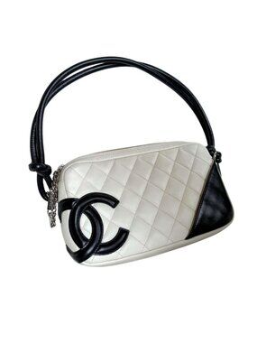 CHANEL Cambon Line Matelasse Vintage Y2K Shoulder Bag in White and Black Leather